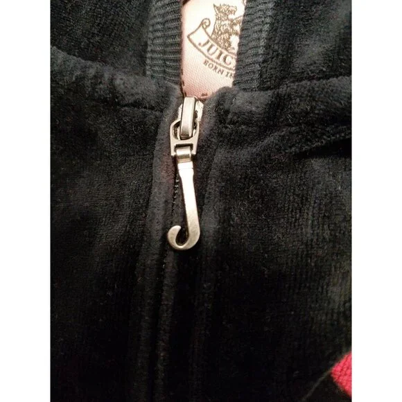 Vintage Y2K Juicy Couture Velour Hoodie Graphic Rhinestones Black Red Medium - Picture 11 of 12